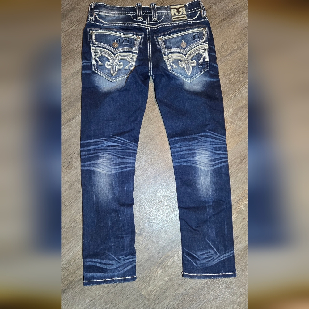Rock Revival Slim Straight Mens Jeans Size 34 - Picture 12 of 16